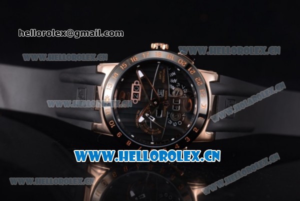 Ulysse Nardin Executive Dual Time & Big Date Asia ST25 Automatic Rose Gold Case Black Dial Black Bezel and Black Rubber Strap - Click Image to Close